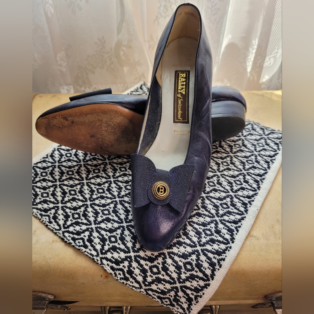Emily by Bally Navy Kitten Heels with Bow